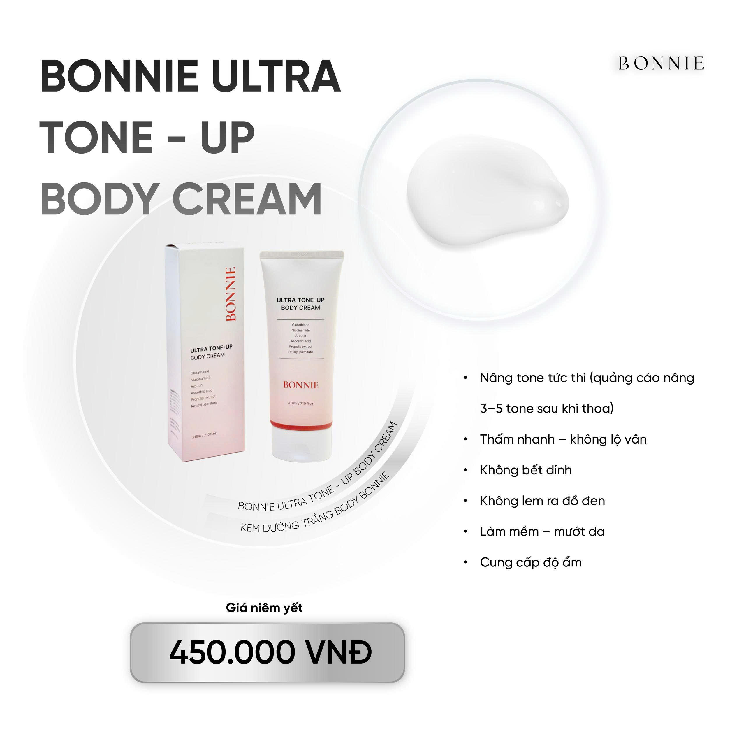 Kem Dưỡng Body Nâng Tone BONNIE - Ultra Tone Up Body Cream